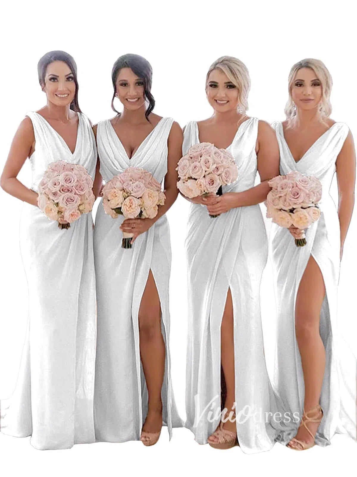 Modest Champagne Long Bridesmaid Dresses with Slit Viniodress VB1003-bridesmaid dresses-Viniodress-Viniodress