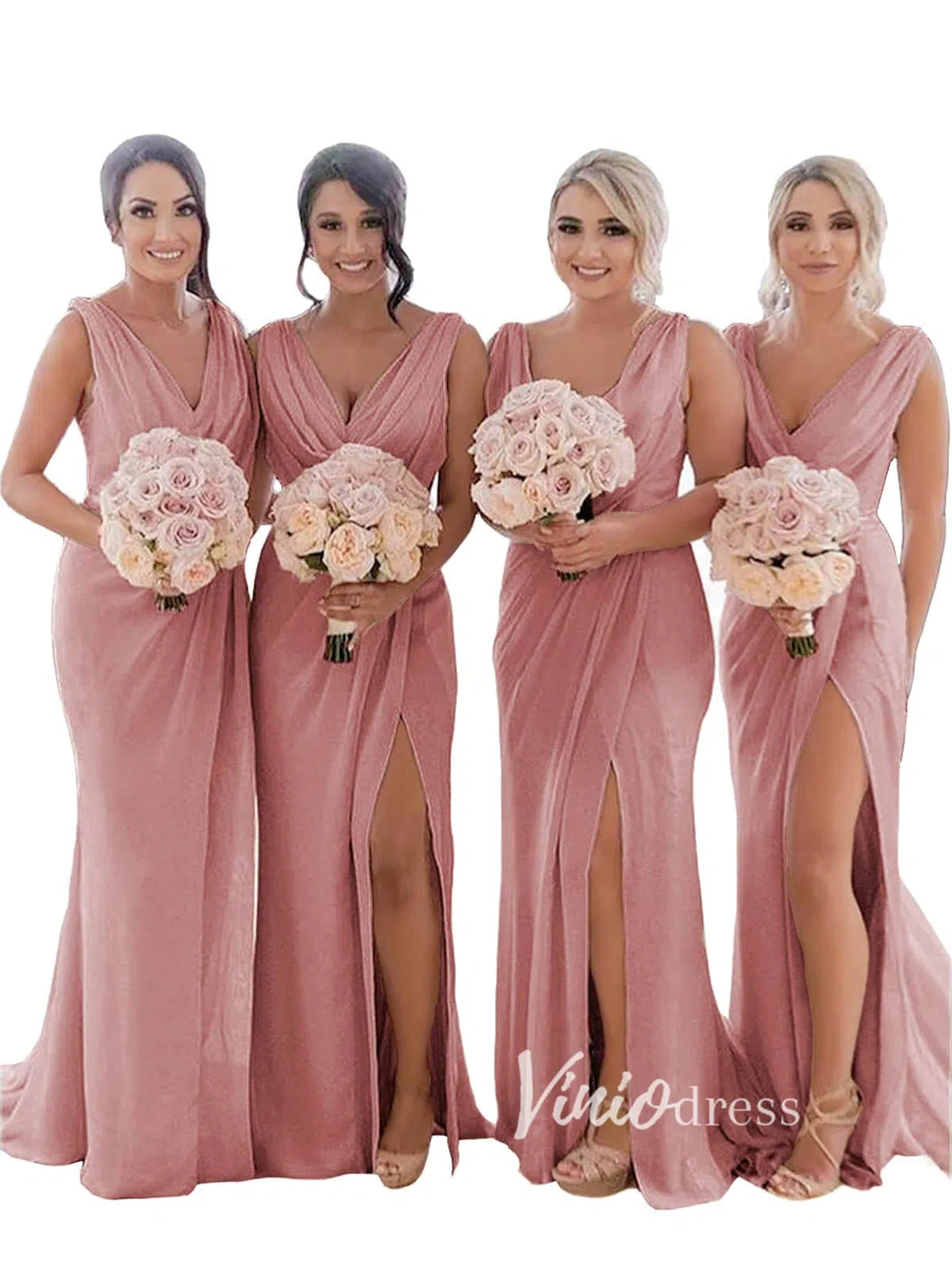 Modest Champagne Long Bridesmaid Dresses with Slit Viniodress VB1003-bridesmaid dresses-Viniodress-Viniodress