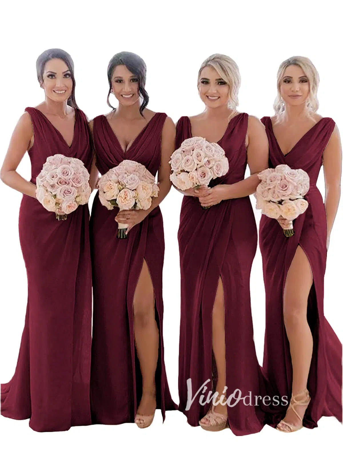 Modest Champagne Long Bridesmaid Dresses with Slit Viniodress VB1003-bridesmaid dresses-Viniodress-Viniodress