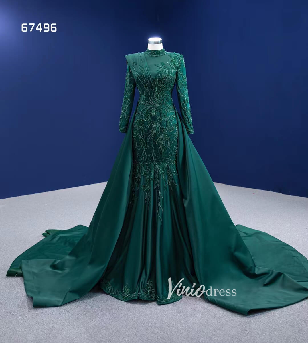 Modest Emerald Green Mermaid Wedding Dresses with Sleeves 67496-prom dresses 2025 -Viniodress-Emerald Green-Custom Size-