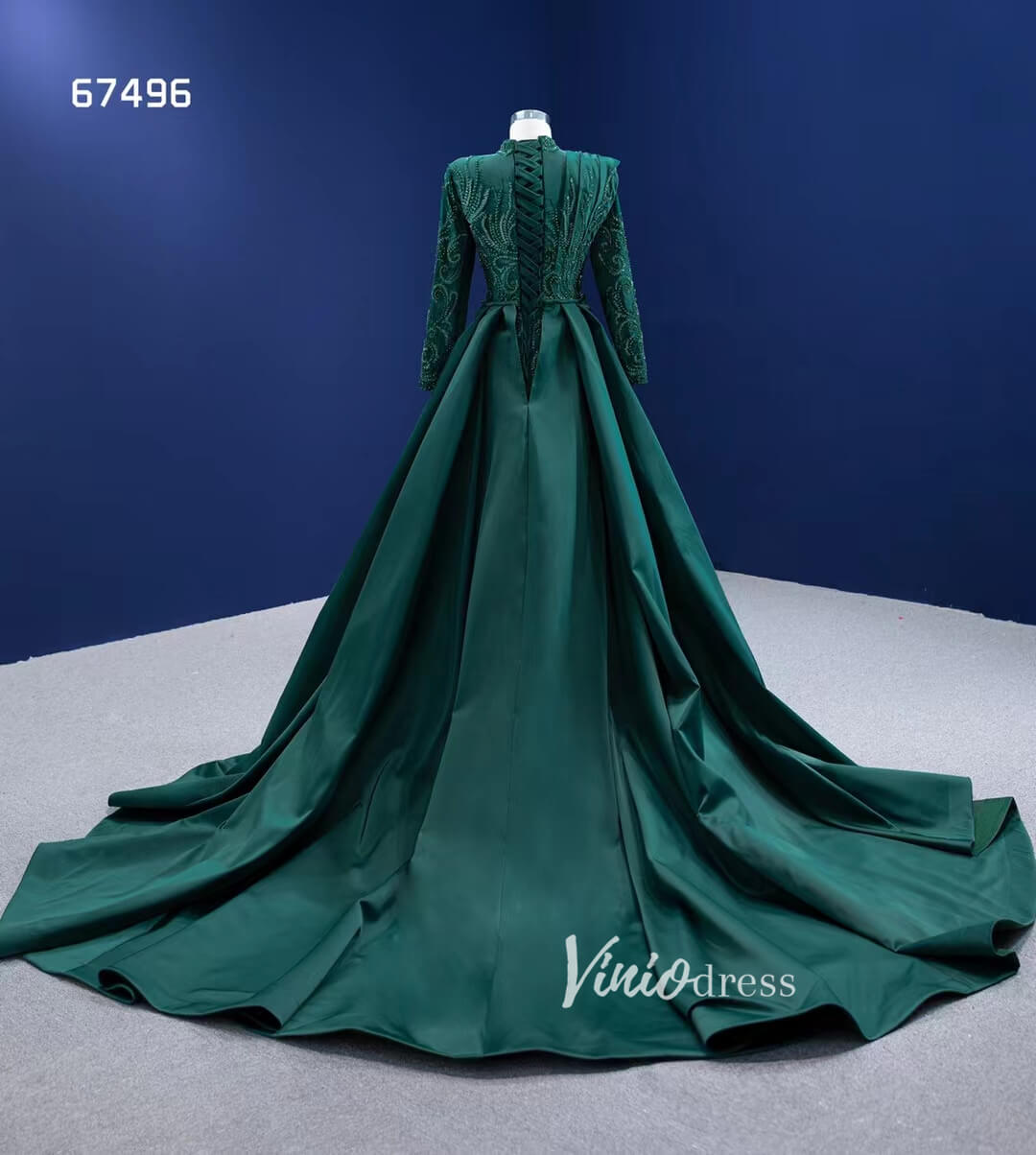 Modest Emerald Green Mermaid Wedding Dresses with Sleeves 67496-prom dresses 2025 -Viniodress-Emerald Green-Custom Size-