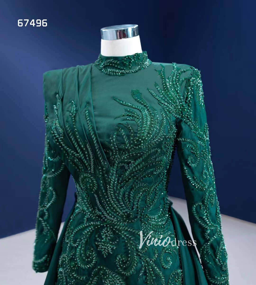 Modest Emerald Green Mermaid Wedding Dresses with Sleeves 67496-prom dresses 2025 -Viniodress-Emerald Green-Custom Size-