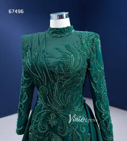 Modest Emerald Green Mermaid Wedding Dresses with Sleeves 67496-prom dresses 2025 -Viniodress-Emerald Green-Custom Size-