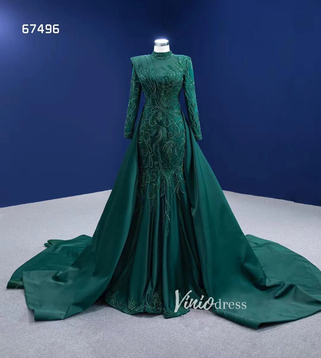 Modest Emerald Green Mermaid Wedding Dresses with Sleeves 67496 Viniodress Modest Emerald Green Mermaid Wedding Dresses with Sleeves 67496 Viniodress