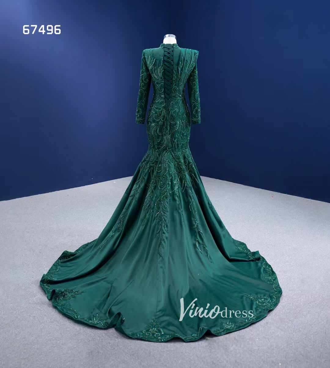 Prom Dress 2025 Modest Emerald Green Mermaid Wedding Dresses with Sleeves 67496-unique prom dresses-Emerald Green-Custom Size-Viniodress