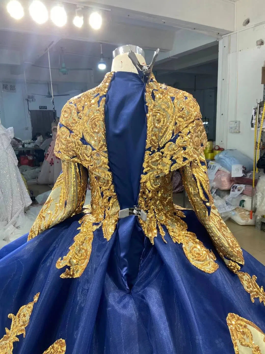 Modest Gold Long Sleeve Gown Wedding Dresses 67024 High Neck-Quinceanera Dresses 2025 -Viniodress-Ivory-Custom Size-