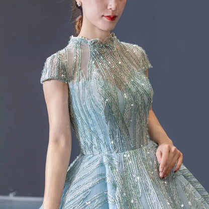 Modest High Neck Debut Gowns Cap Sleeve Sweet 15 Dresses 66981 viniodress-prom dresses 2025 -Viniodress-As Picture-Cap Sleeve-Custom Size