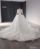 Modest Lace Long Sleeve Balll Gown Wedding Dresses V-neck Corset Back 241085-wedding dresses-Viniodress-Viniodress