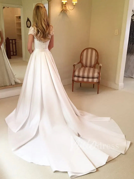 Modest Lace Wedding Dresses with Overskirt VW1246-wedding dresses 2025 -Viniodress-Ivory-Custom Size-