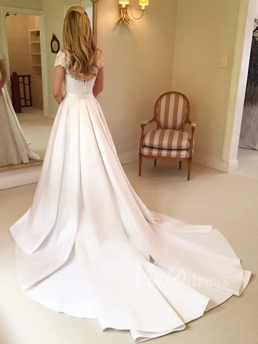 Modest Lace Wedding Dresses with Overskirt VW1246-wedding dresses 2025 -Viniodress-Ivory-Custom Size-