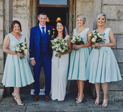 Modest Midi Length Light Blue Plus Size Bridesmaid Dresses VB1037-bridesmaid dresses 2025 -Viniodress-As Picture-Custom Size-