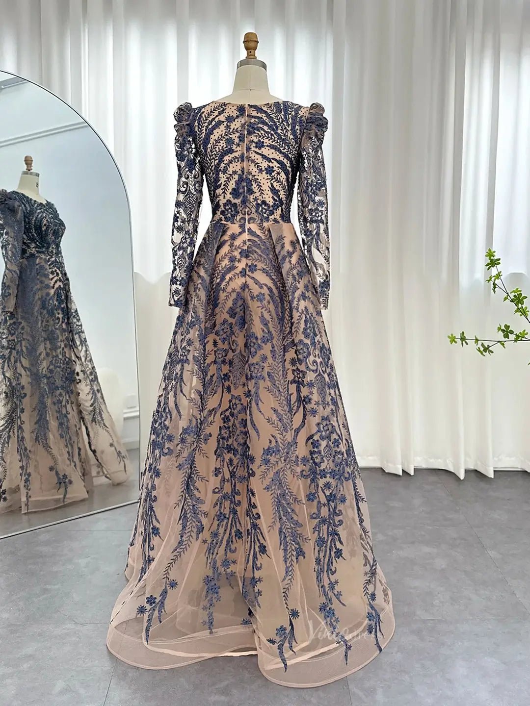 Modest Overskirt Formal Dresses Long Sleeve Beaded Prom Dresses 20087B Viniodress Modest Overskirt Formal Dresses Long Sleeve Beaded Prom Dresses 20087B Viniodress