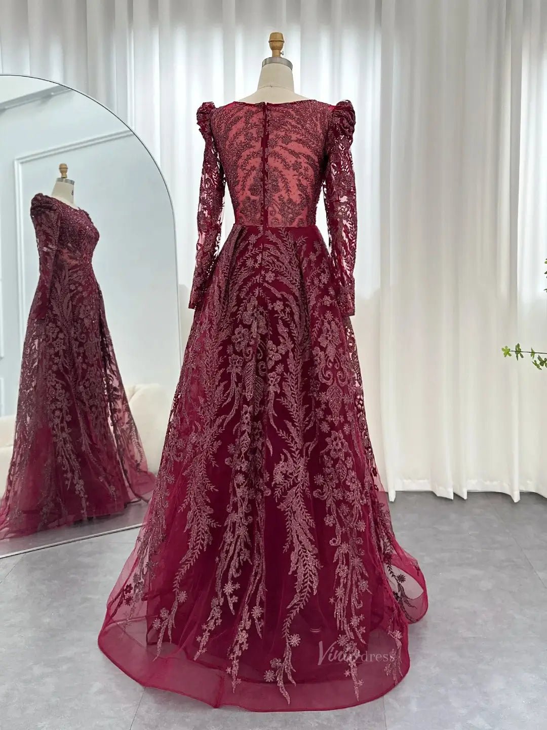 Modest Overskirt Formal Dresses Long Sleeve Beaded Prom Dresses 20087B Viniodress Modest Overskirt Formal Dresses Long Sleeve Beaded Prom Dresses 20087B Viniodress