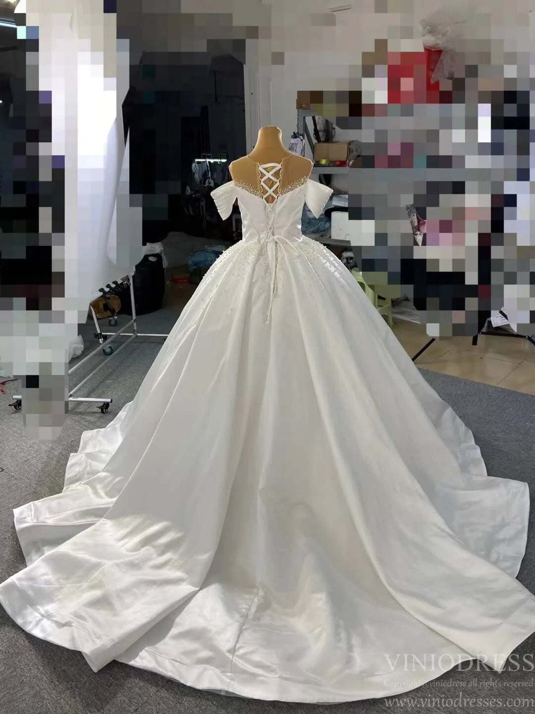 Modest Pearl Satin Wedding Gown 67240 viniodress-wedding dresses 2025 -Viniodress-Ivory-Custom Size-
