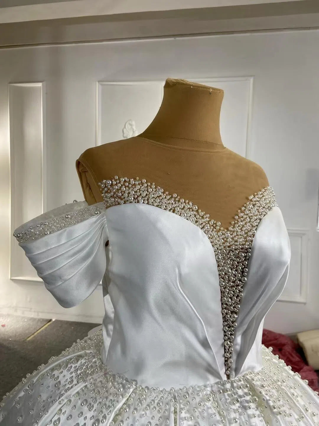 Modest Pearl Satin Wedding Gown 67240 viniodress-wedding dresses 2025 -Viniodress-Ivory-Custom Size-