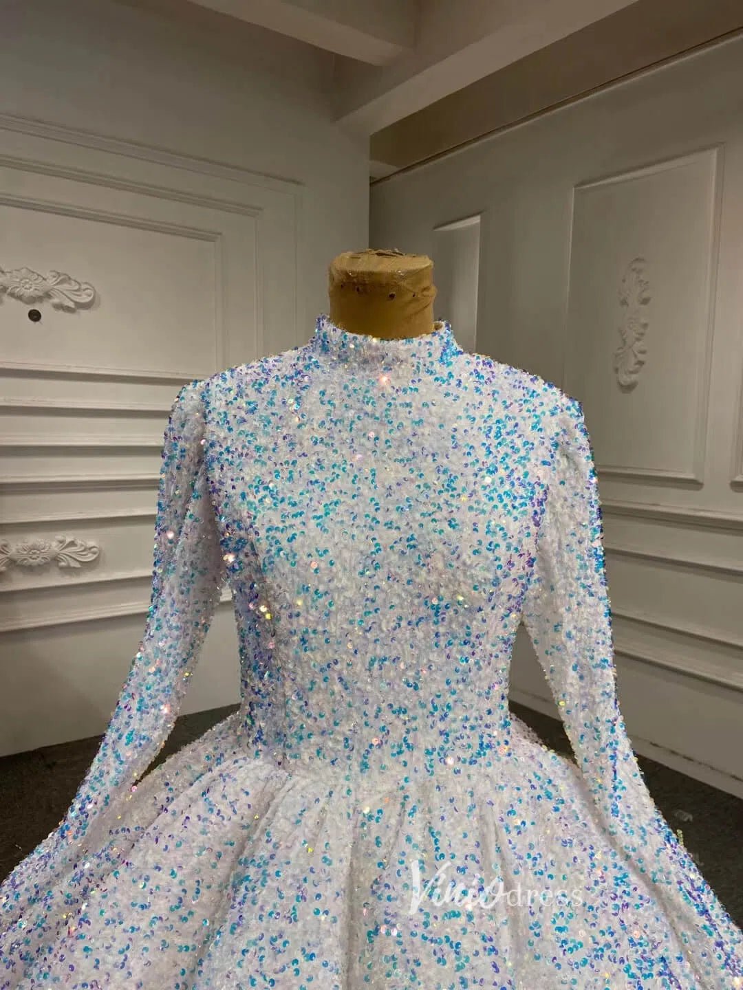 Modest Purple Wedding Gown High Neck 66991 Long Sleeve-Quinceanera Dresses 2025 -Viniodress-Purple-Custom Size-