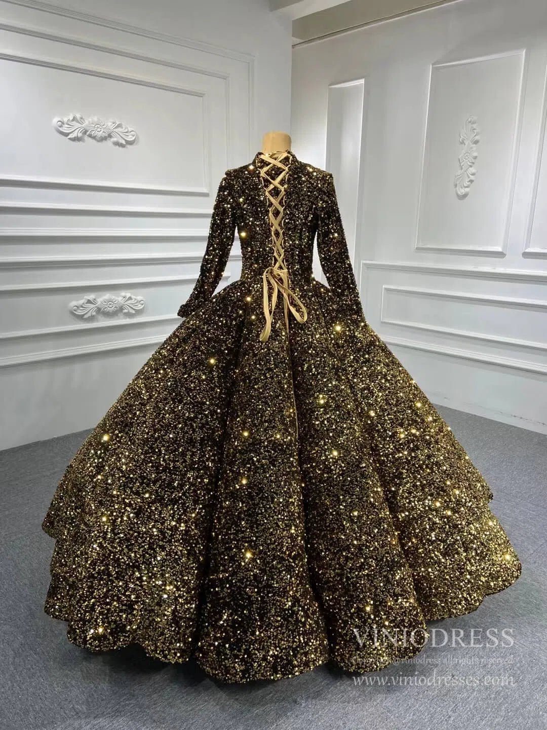 Modest Purple Wedding Gown High Neck 66991 Long Sleeve-Quinceanera Dresses 2025 -Viniodress-Purple-Custom Size-