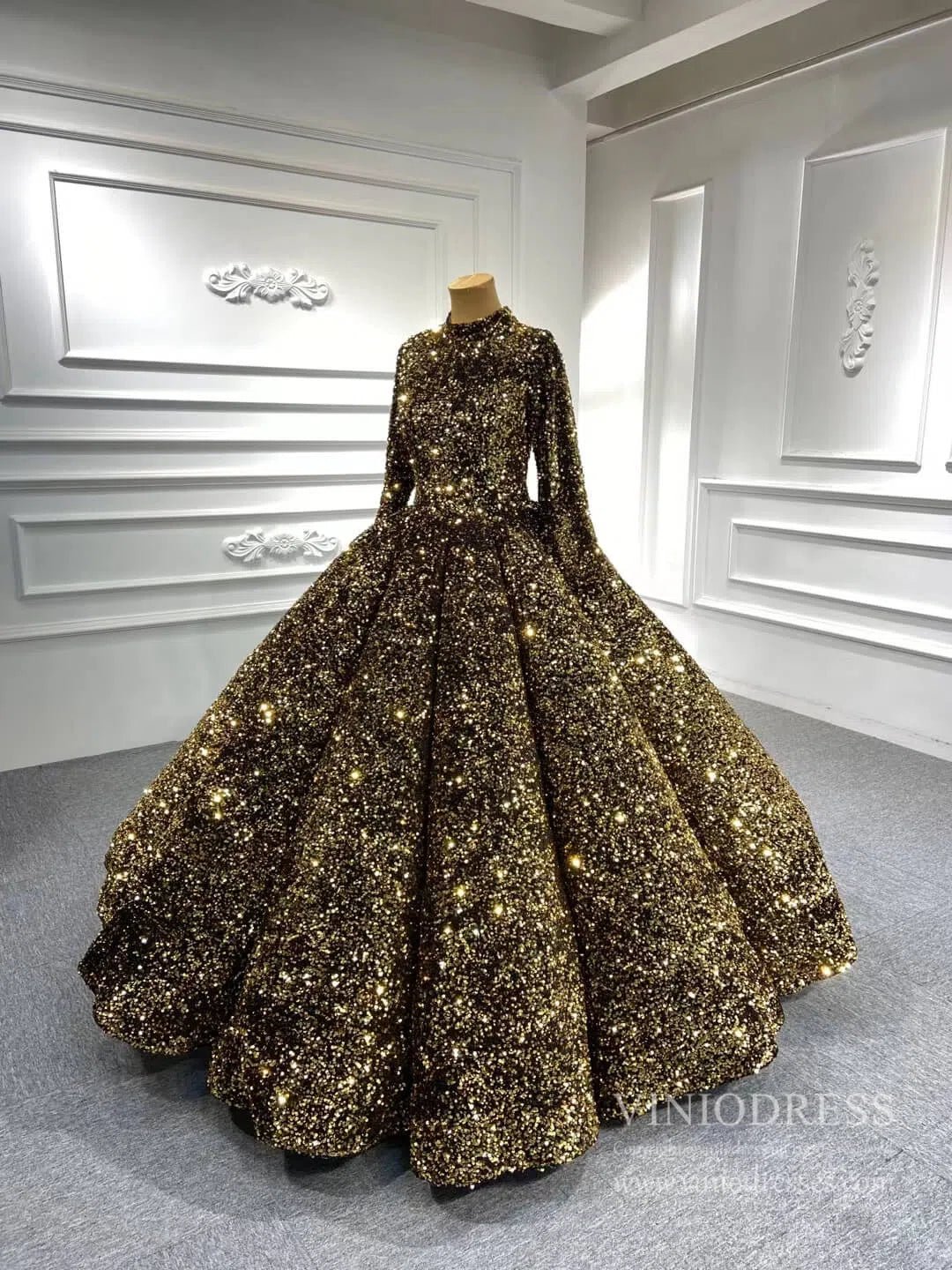 Modest Purple Wedding Gown High Neck 66991 Long Sleeve-Quinceanera Dresses 2025 -Viniodress-Purple-Custom Size-