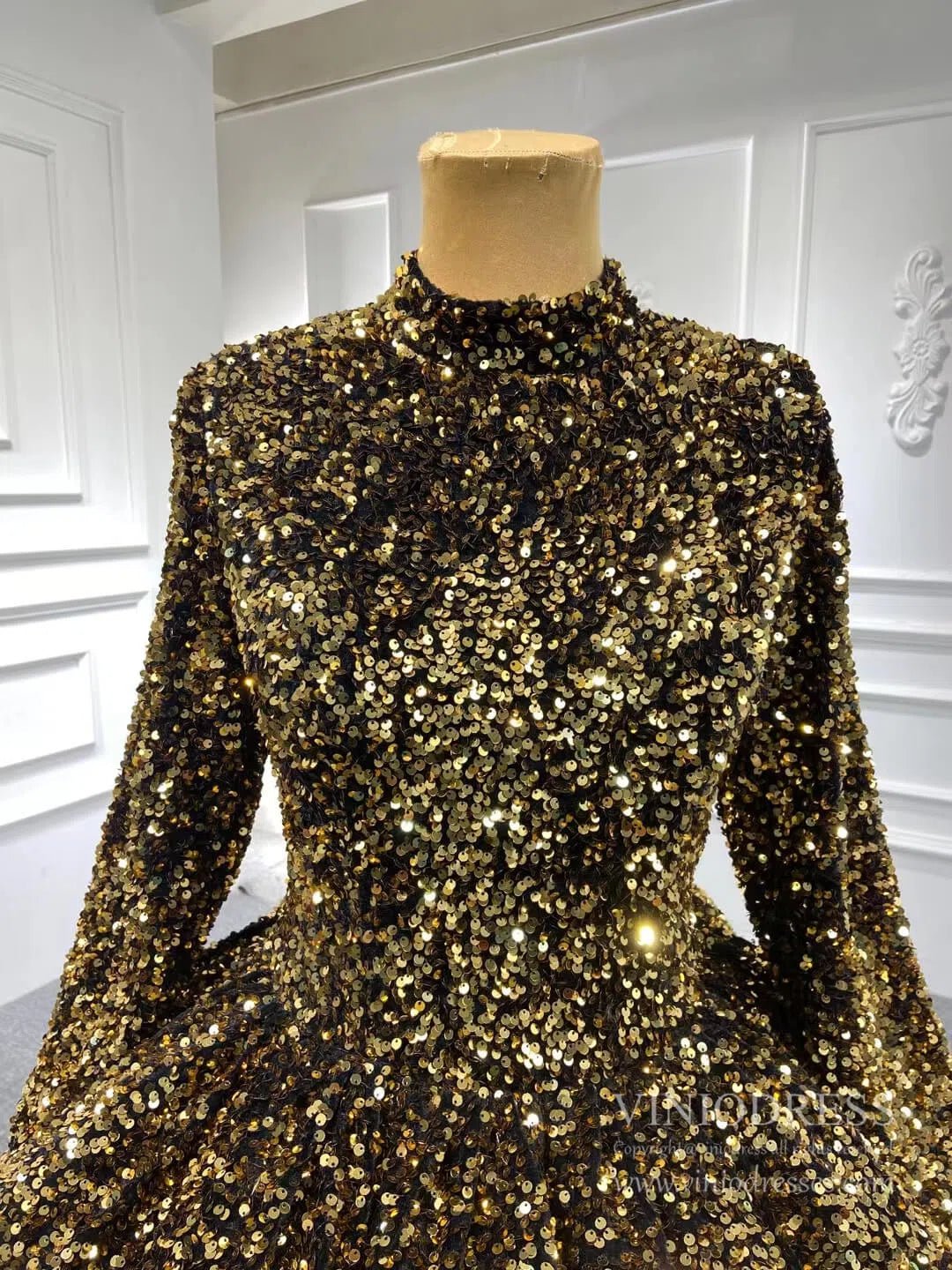 Modest Purple Wedding Gown High Neck 66991 Long Sleeve-Quinceanera Dresses 2025 -Viniodress-Purple-Custom Size-