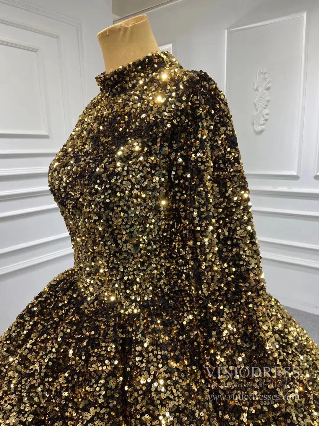 Modest Purple Wedding Gown High Neck 66991 Long Sleeve-Quinceanera Dresses 2025 -Viniodress-Purple-Custom Size-