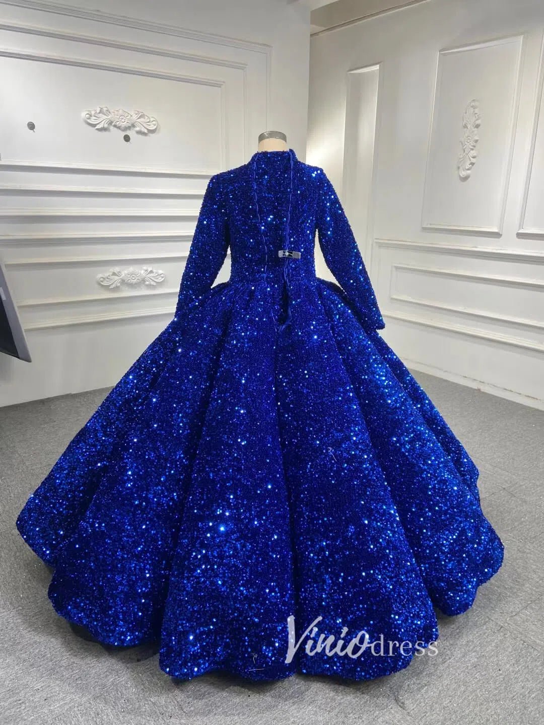 Modest Purple Wedding Gown High Neck 66991 Long Sleeve-Quinceanera Dresses 2025 -Viniodress-Royal Blue-Custom Size-