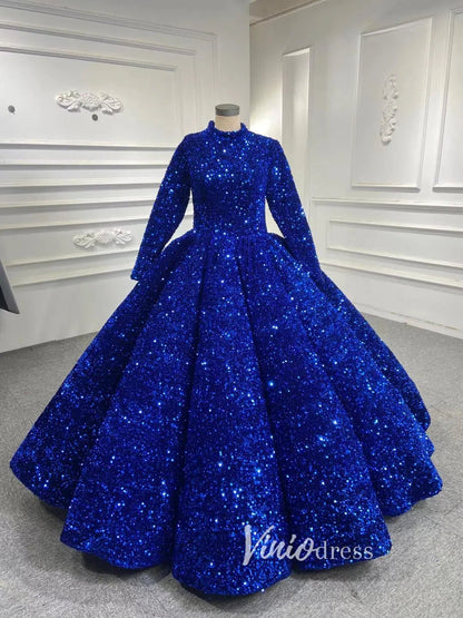 Modest Purple Wedding Gown High Neck 66991 Long Sleeve-Quinceanera Dresses 2025 -Viniodress-Purple-Custom Size-