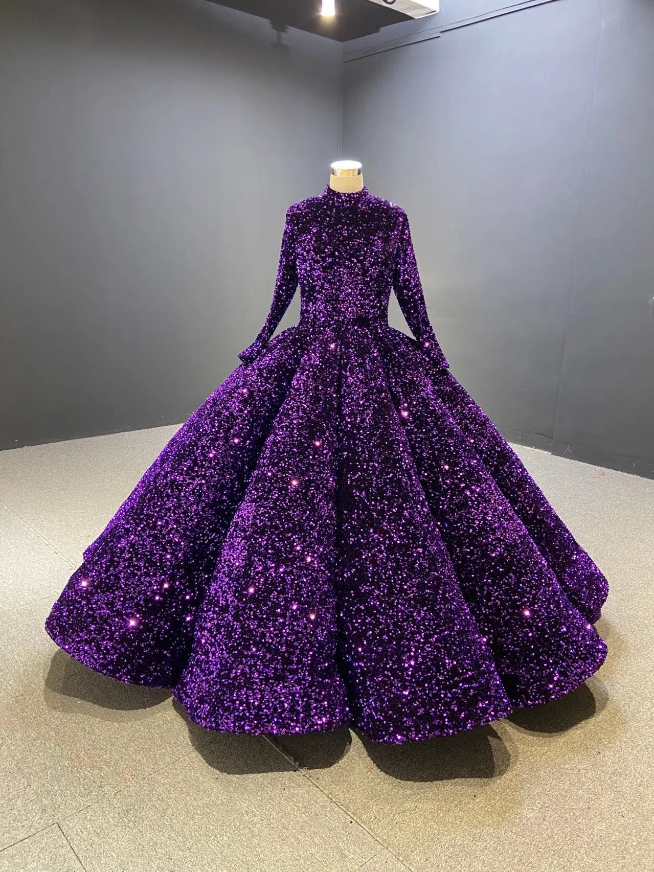 Modest Purple Wedding Gown High Neck 66991 Long Sleeve-Quinceanera Dresses-Viniodress-Purple-Custom Size-Viniodress