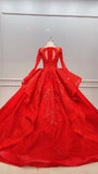 Modest Red Wedding Gowns with Long Sleeves 51012-Quinceanera Dresses-Viniodress-Viniodress