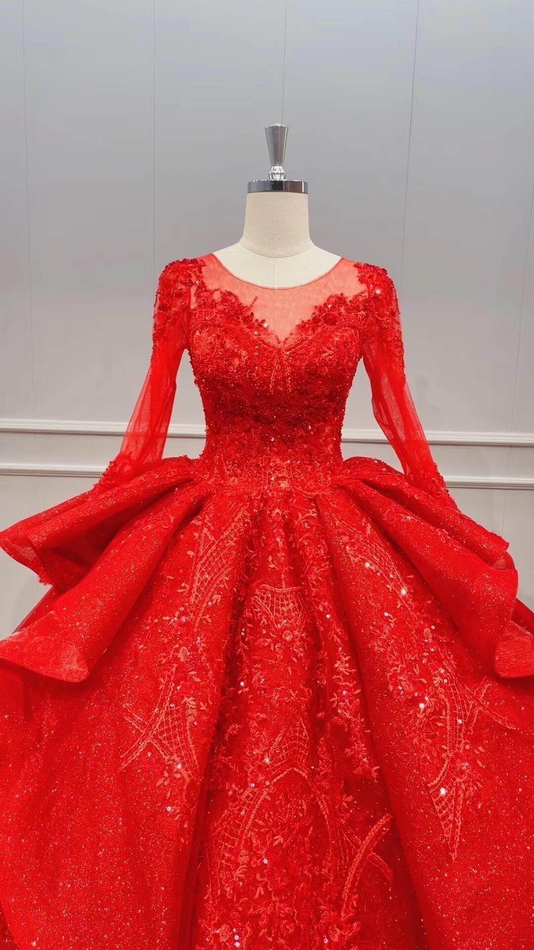 Modest Red Wedding Gowns with Long Sleeves 51012-Quinceanera Dresses-Viniodress-Viniodress