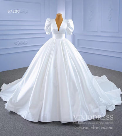 Modest Satin Wedding Gown Half Puff Sleeve Wedding Dresses 67300-wedding dresses 2025 -Viniodress-As Picture-Custom Size-