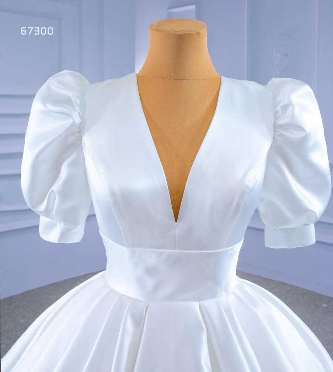 Modest Satin Wedding Gown Half Puff Sleeve Wedding Dresses 67300-wedding dresses 2025 -Viniodress-As Picture-Custom Size-