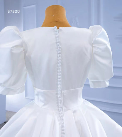 Modest Satin Wedding Gown Half Puff Sleeve Wedding Dresses 67300-wedding dresses 2025 -Viniodress-As Picture-Custom Size-