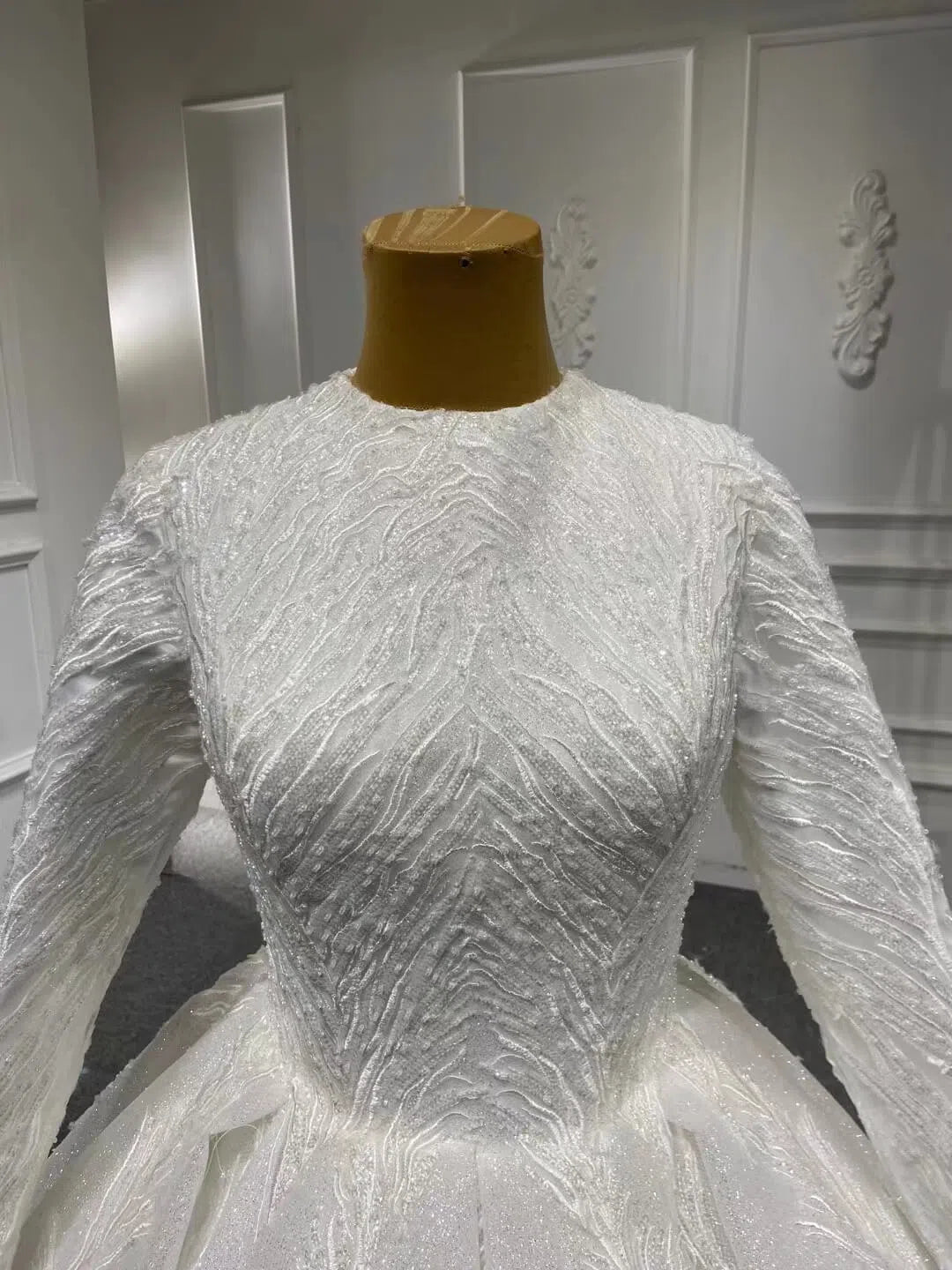 Modest Traditional Ball Gown Wedding Dress with Sleeves 67235-wedding dresses 2025 -Viniodress-Ivory-Custom Size-