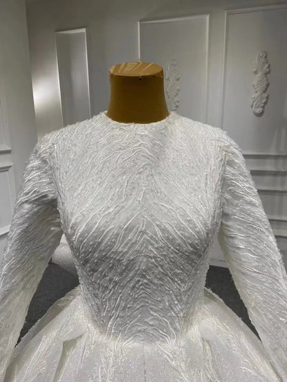 Modest Traditional Ball Gown Wedding Dress with Sleeves 67235-wedding dresses 2025 -Viniodress-Ivory-Custom Size-