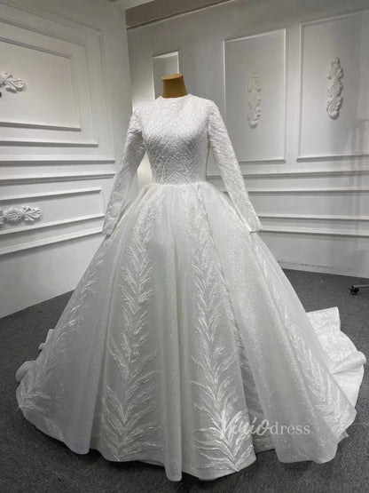 Modest Traditional Ball Gown Wedding Dress with Sleeves 67235-wedding dresses 2025 -Viniodress-Ivory-Custom Size-