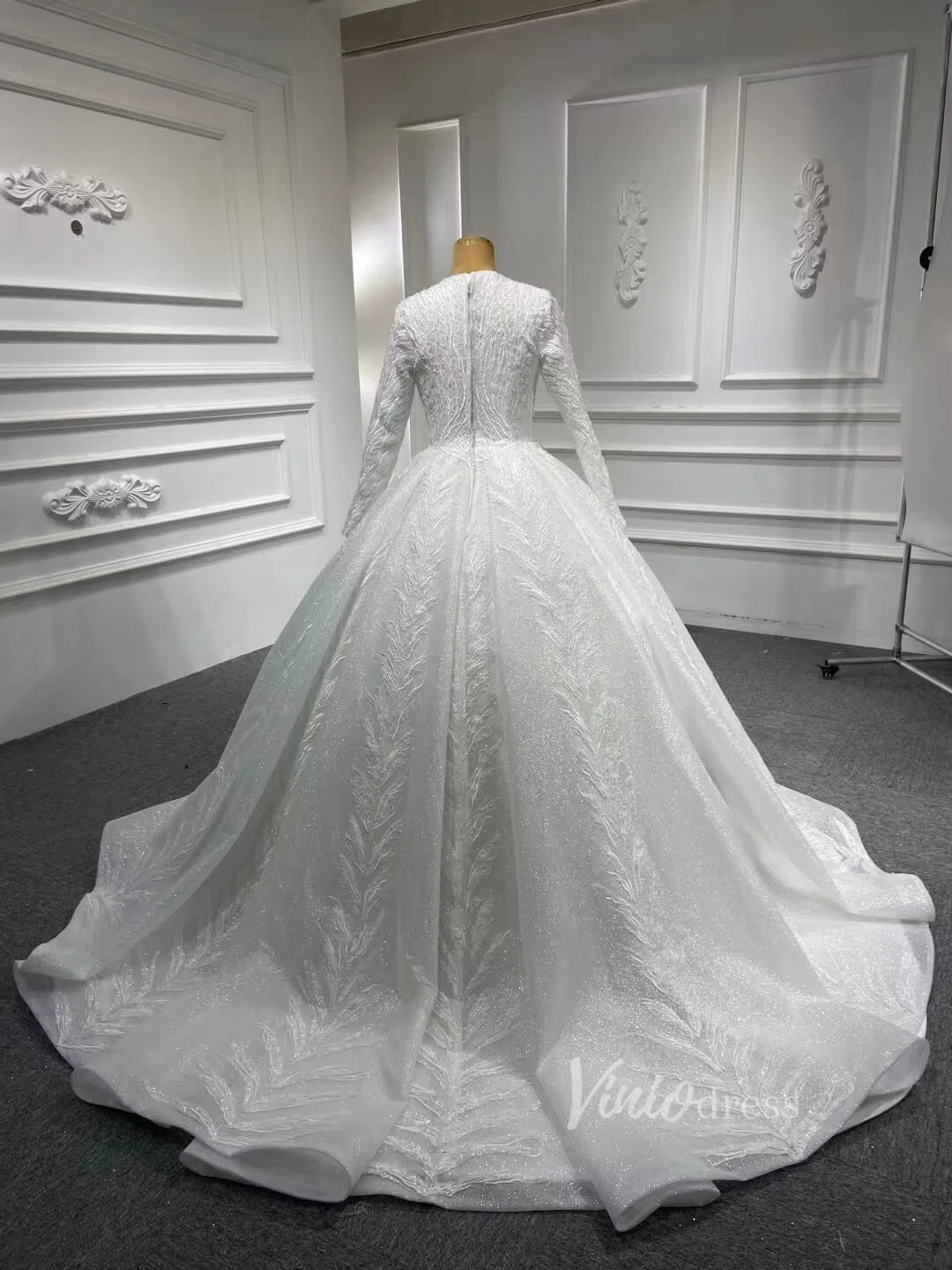 Modest Traditional Ball Gown Wedding Dress with Sleeves 67235-wedding dresses-Viniodress-Viniodress