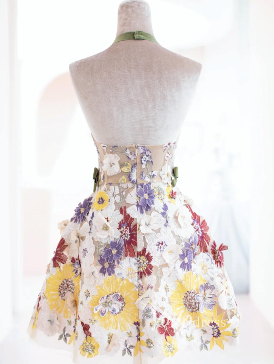 Multi-colored 3D Flower Short Prom Dress Halter Homecoming Dresses FD2900F-Homecoming Dresses 2025 -Viniodress-Champagne-Custom Size-