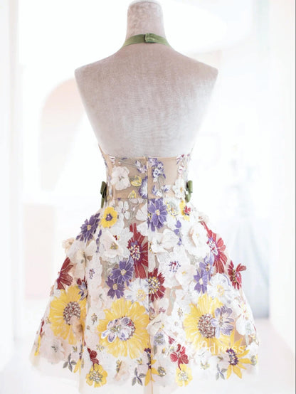 Multi-colored 3D Flower Short Prom Dress Halter Homecoming Dresses FD2900F-Homecoming Dresses 2025 -Viniodress-Champagne-Custom Size-