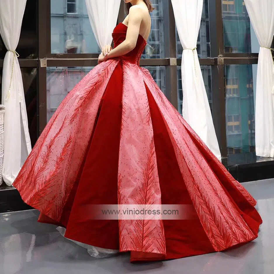 Navy Blue Ball Gown Prom Dresses Red Quinceanera Dress FD1135 viniodress