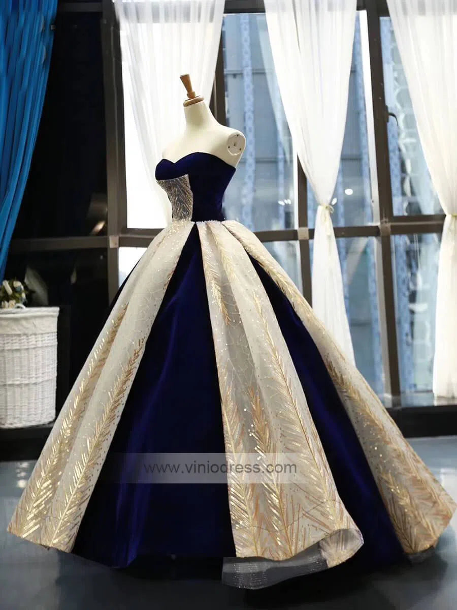 Navy Blue Ball Gown Prom Dresses Red Quinceanera Dress FD1135 viniodress-prom dresses-Viniodress-Viniodress