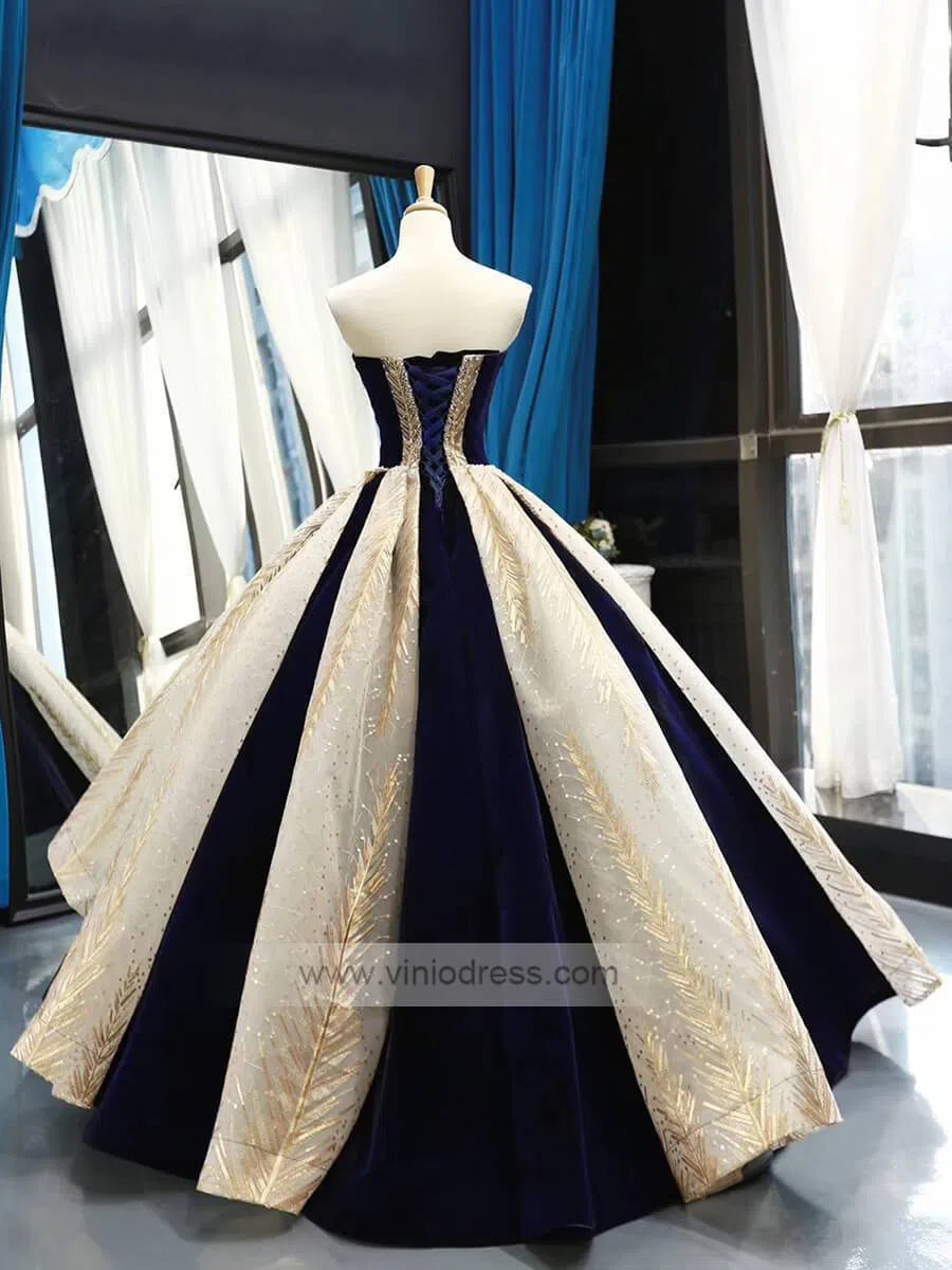 Navy Blue Ball Gown Prom Dresses Red Quinceanera Dress FD1135 viniodress-prom dresses-Viniodress-Viniodress