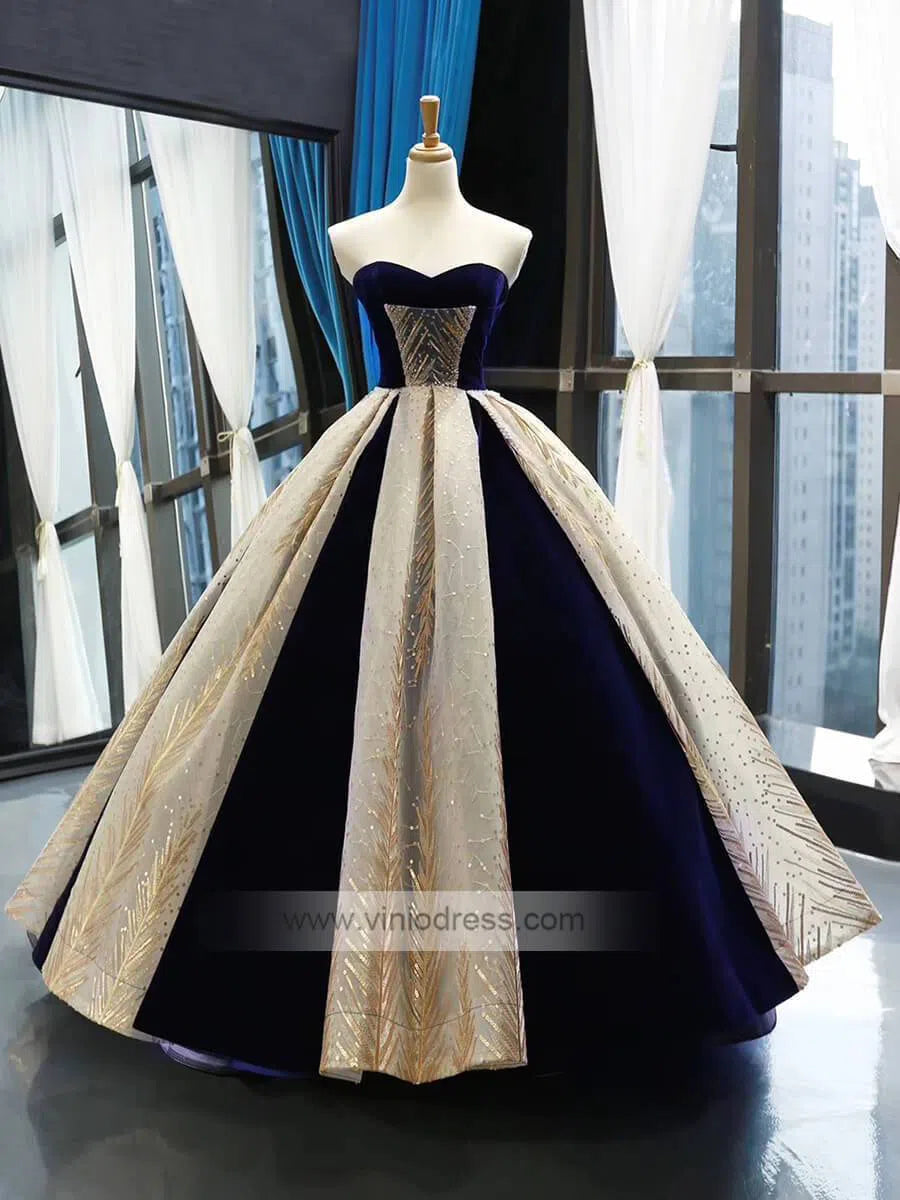 Prom Dress 2025 Navy Blue Ball Gown Prom Dresses Red Quinceanera Dress FD1135 viniodress-unique prom dresses-Navy Blue-US 2-Viniodress