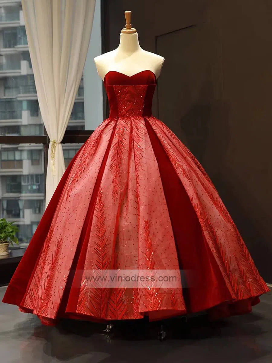 Navy Blue Ball Gown Prom Dresses Red Quinceanera Dress FD1135 viniodress-prom dresses-Viniodress-Red-US 2-Viniodress