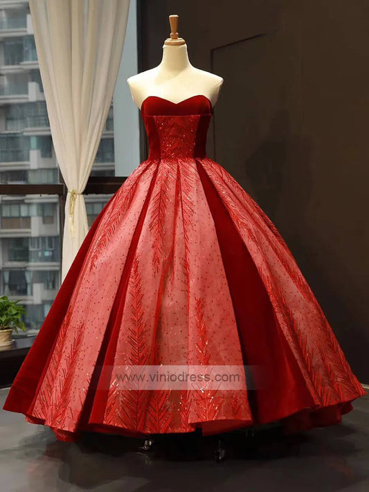 Prom Dress 2025 Navy Blue Ball Gown Prom Dresses Red Quinceanera Dress FD1135 viniodress-unique prom dresses-Red-US 2-Viniodress