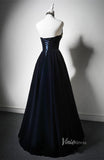 Navy Blue Beaded Velvet Prom Dresses Strapless Halter Neck Formal Dress AD1200-prom dresses-Viniodress-Viniodress