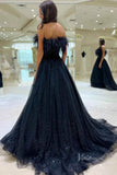 Navy Blue Feather Strapless Prom Dresses Beaded Sparkly Tulle FD3989-prom dresses-Viniodress-Viniodress