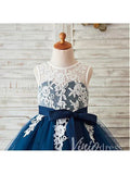 Cheap Navy Blue Flower Girl Dresses Tea Length GL1011-flower girl dresses-Viniodress-Viniodress