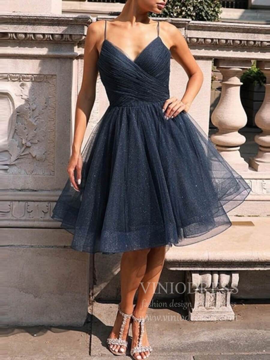 Navy Blue Knee Length Homecoming Dresses Sparkly Party Dress SD1278-Homecoming Dresses 2025 -Viniodress-Navy Blue-Custom Size-