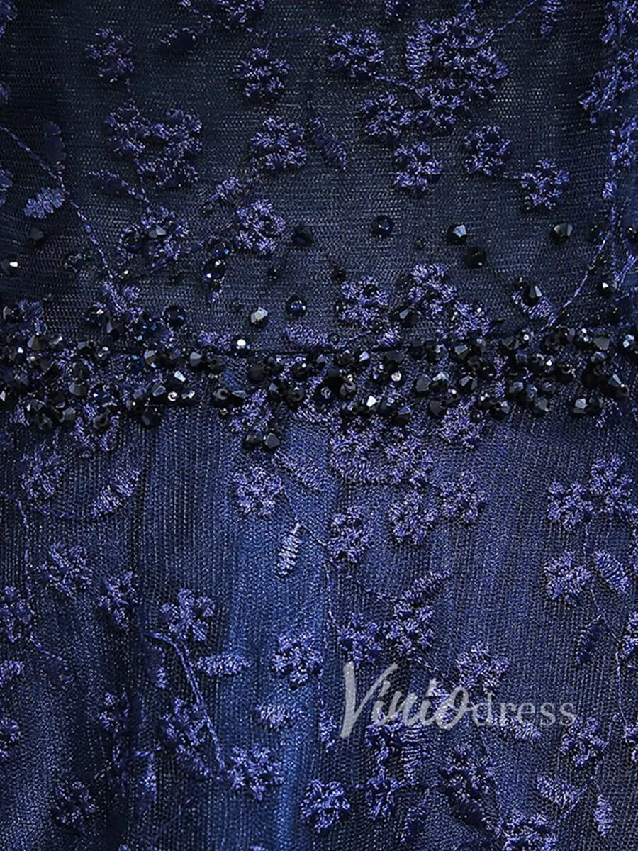 Navy Blue Lace Mother of the Bride Dresses with Sleeves FD1520-formal dresses 2025 -Viniodress-Navy Blue-Custom Size-