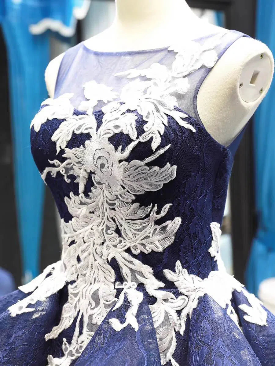 Navy Blue Lace Quinceanera Dress Ball Gown Prom Dress FD1106 viniodress-Quinceanera Dresses-Viniodress-Viniodress